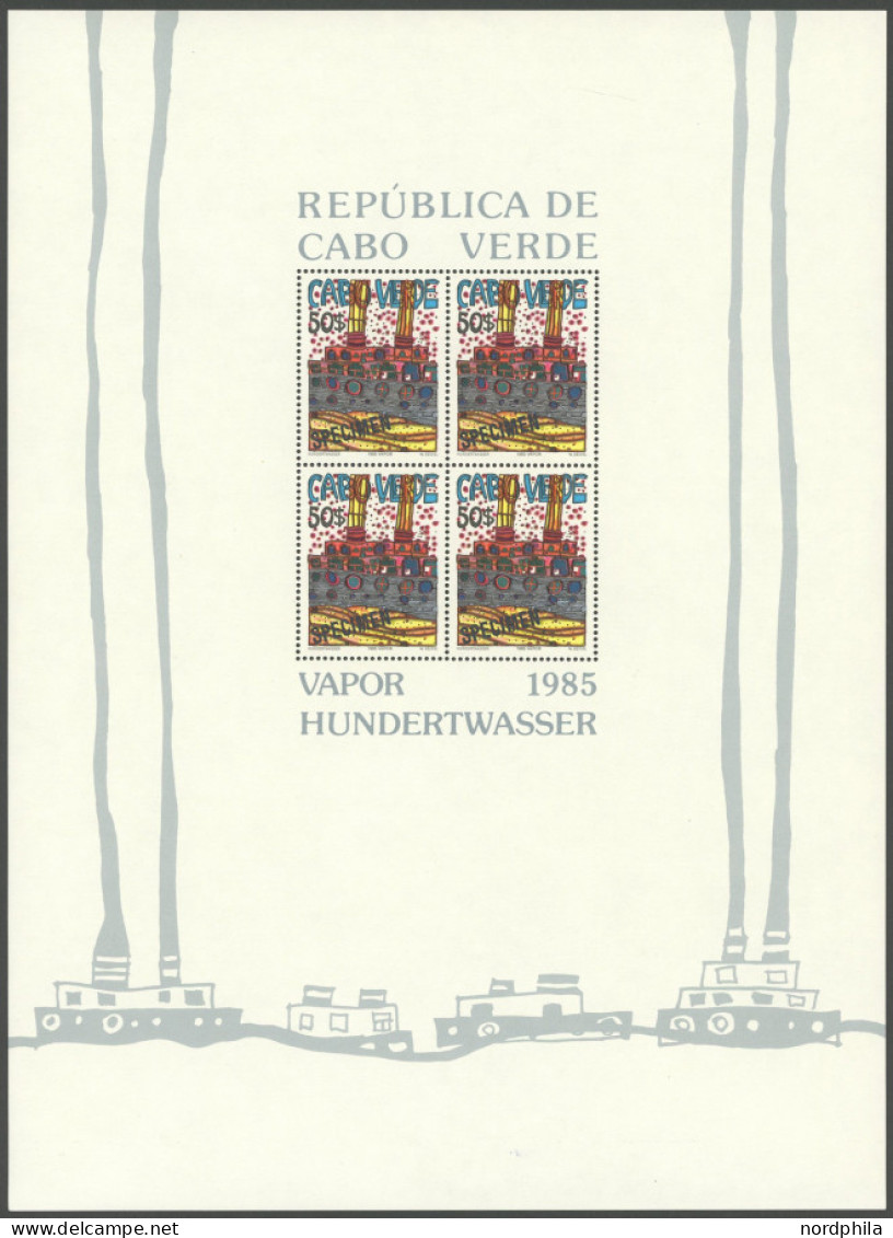 KAP VERDE Bl. 7-9SP , 1985, Hundertwasser, Alle Drei Blocks Mit Aufdruck SPECIMEN, Seltene Mustergarnitur, Die Nur In We - Kap Verde