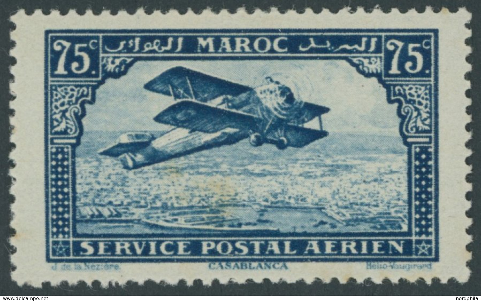 MAROKKO 41 , 1922, 75 C. Flugzeug über Casablanca, Minimal Fleckig Sonst Postfrisch Pracht, Mi. 90.- - Marruecos (1956-...)