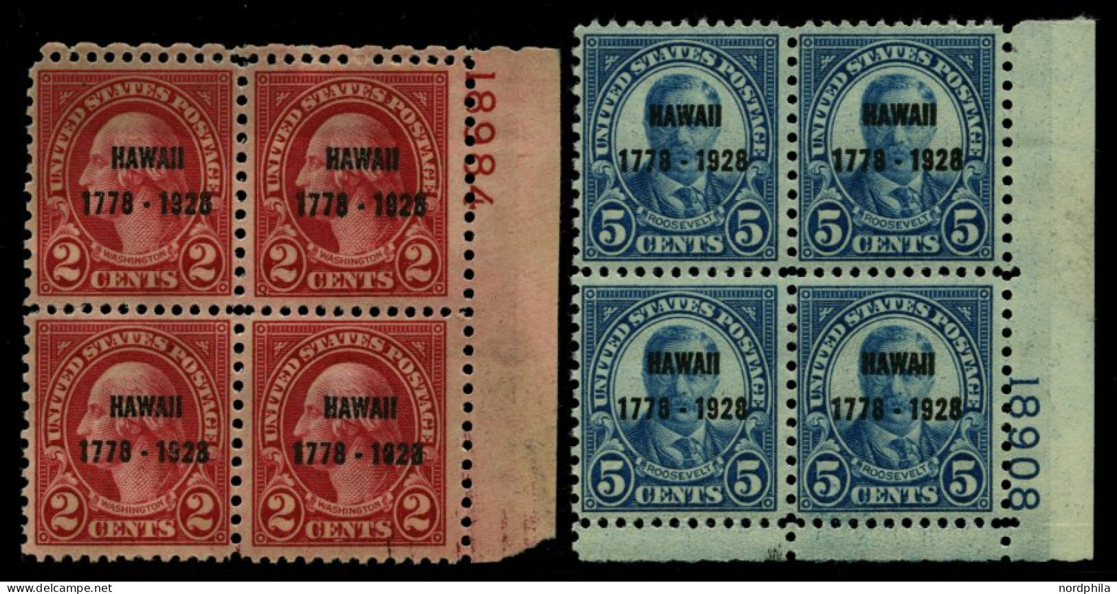 USA 311/2 VB , Scott 647/8, 1928, Hawaii In Postfrischen Plattenviererblocks, Postfrisch, Pracht, $ 650 - Ongebruikt