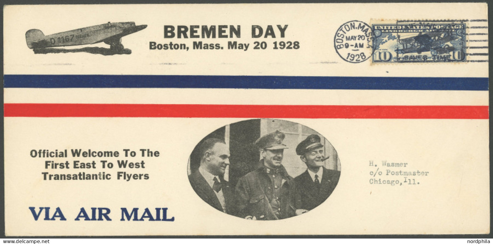 US-FLUGPOST 20.5.1928, Erster Transatlantikflug Ost-West, USA-Willkommensflug, Pracht - Other & Unclassified