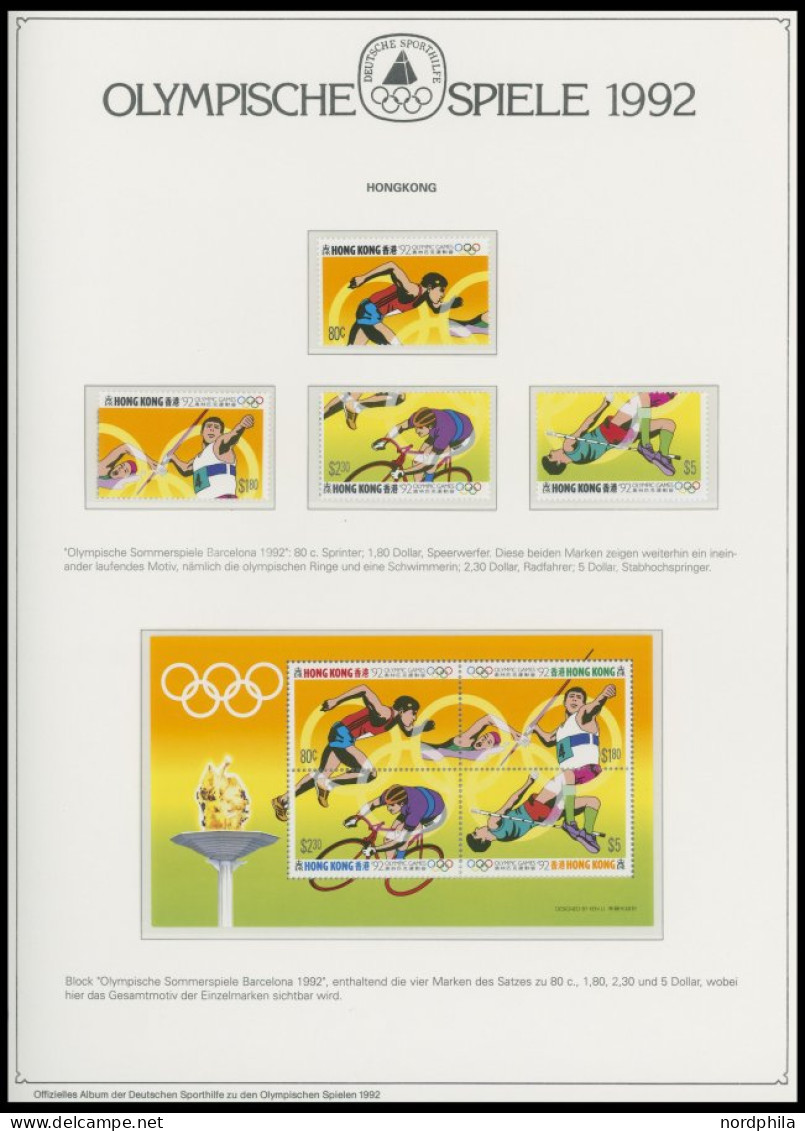 SPORT ,Brief , Olympische Spiele 1992 im Spezialalbum der Deutschen Sporthilfe mit Blocks, Bogen, Markenheftchen, Streif