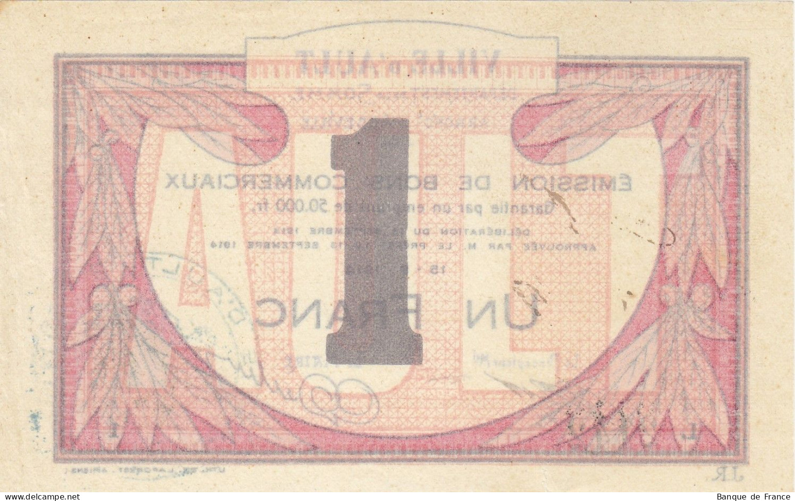 AULT - Émission De Bons Commerciaux 1 F Du 15-9-1914 - JP.80-005 P/NEUF - Notgeld