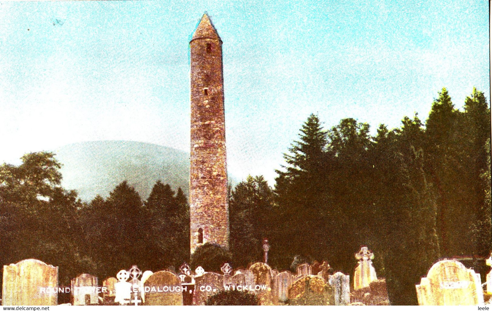 BV95. Vintage Postcard.  Round Tower. Glendalough. Co. Wicklow. - Wicklow