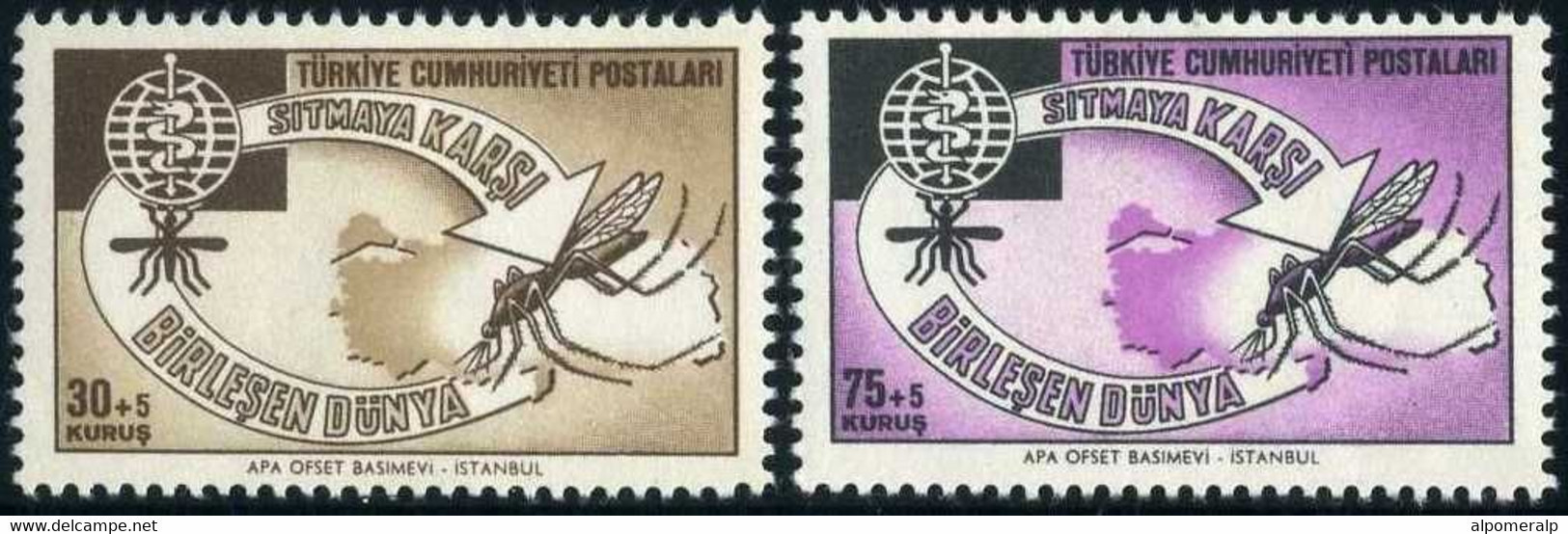 Türkiye 1962 Mi 1832-1833 MNH Malaria Eridication | Map And Mosquito - Unused Stamps