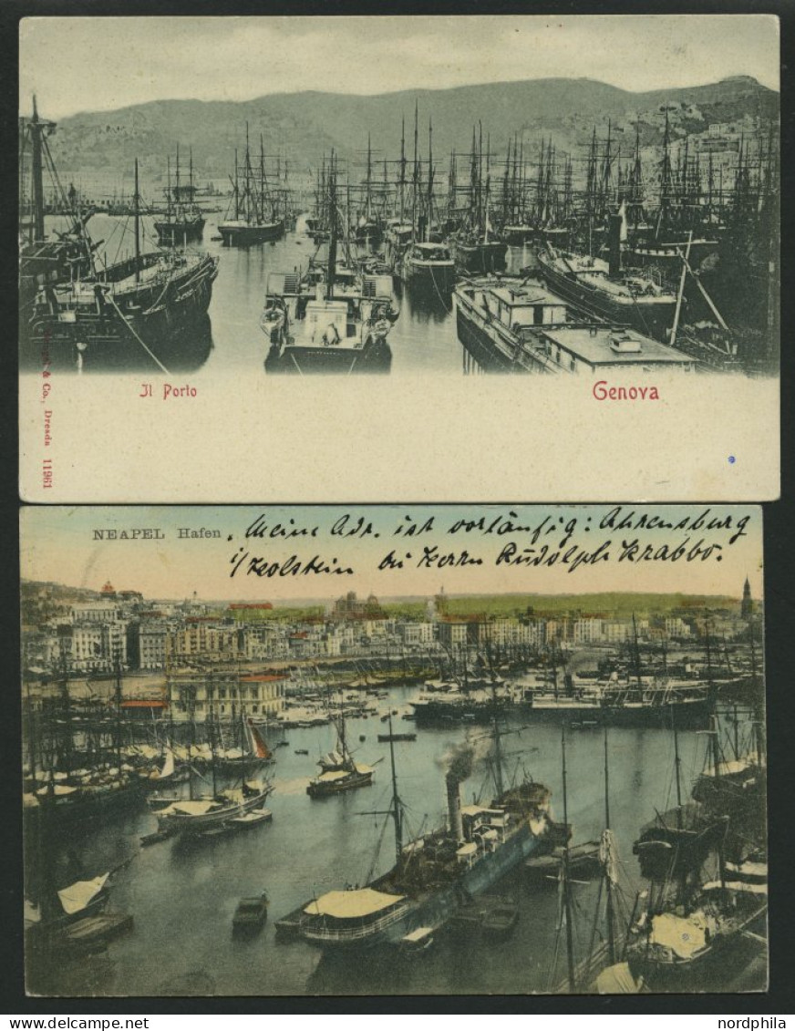 ALTE POSTKARTEN - ITALIEN GENOVA, NEAPEL, 2 Verschiedene Ansichtskarten, Jeweils Vom Hafen, Um 1910 - Autres & Non Classés