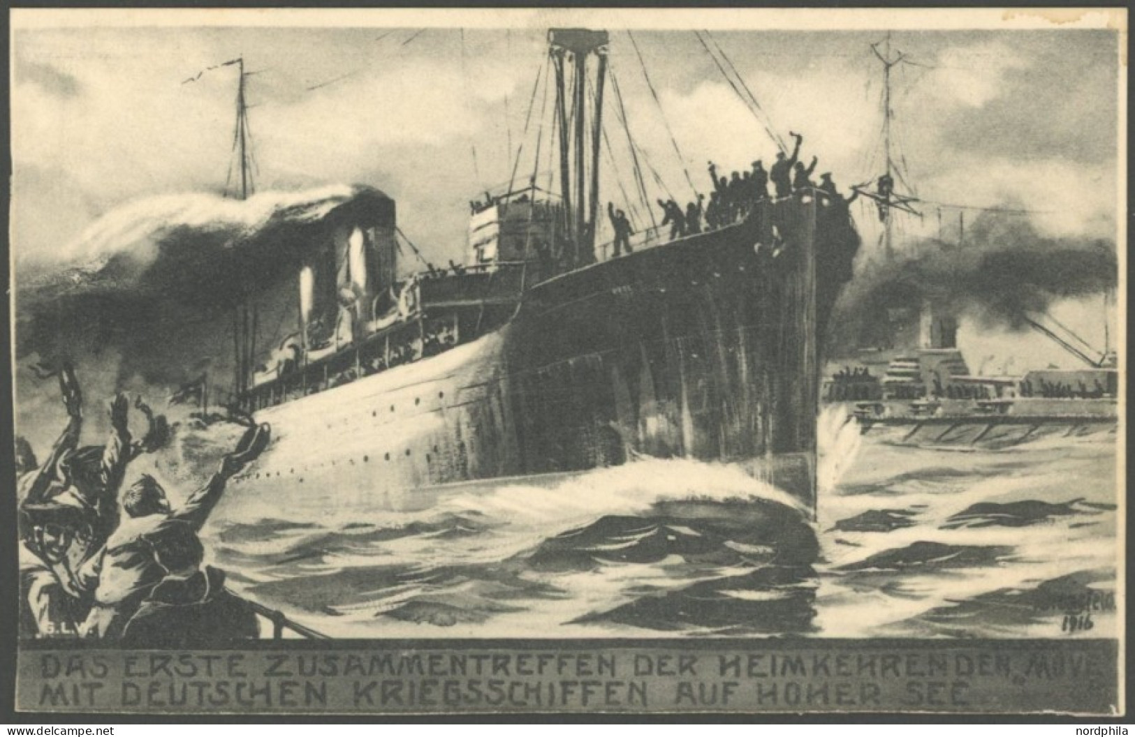 ALTE POSTKARTEN - SCHIFFE KAISERL. MARINE S.M.S. Möve, Das Erste Zusammentreffen Der Heimkehrenden Möve Mit Deutschen Kr - Oorlog