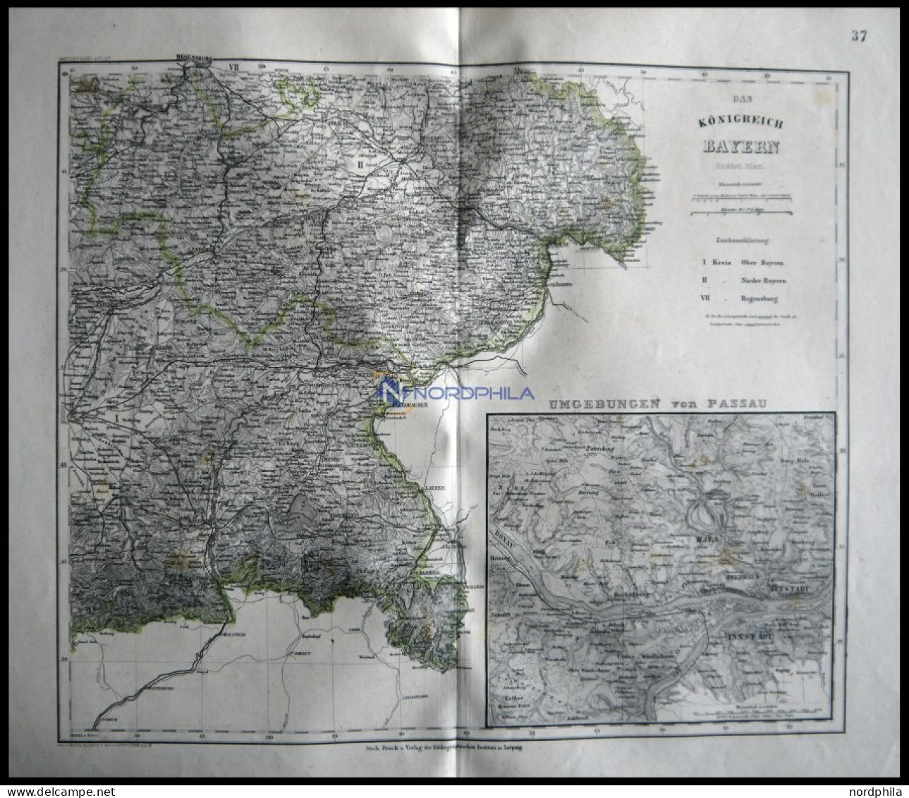 Generalkarte, Der Südöstliche Teil, Grenzkolorierter Stahlstich Aus Meyers Hand-Atlas, 1875 - Andere & Zonder Classificatie