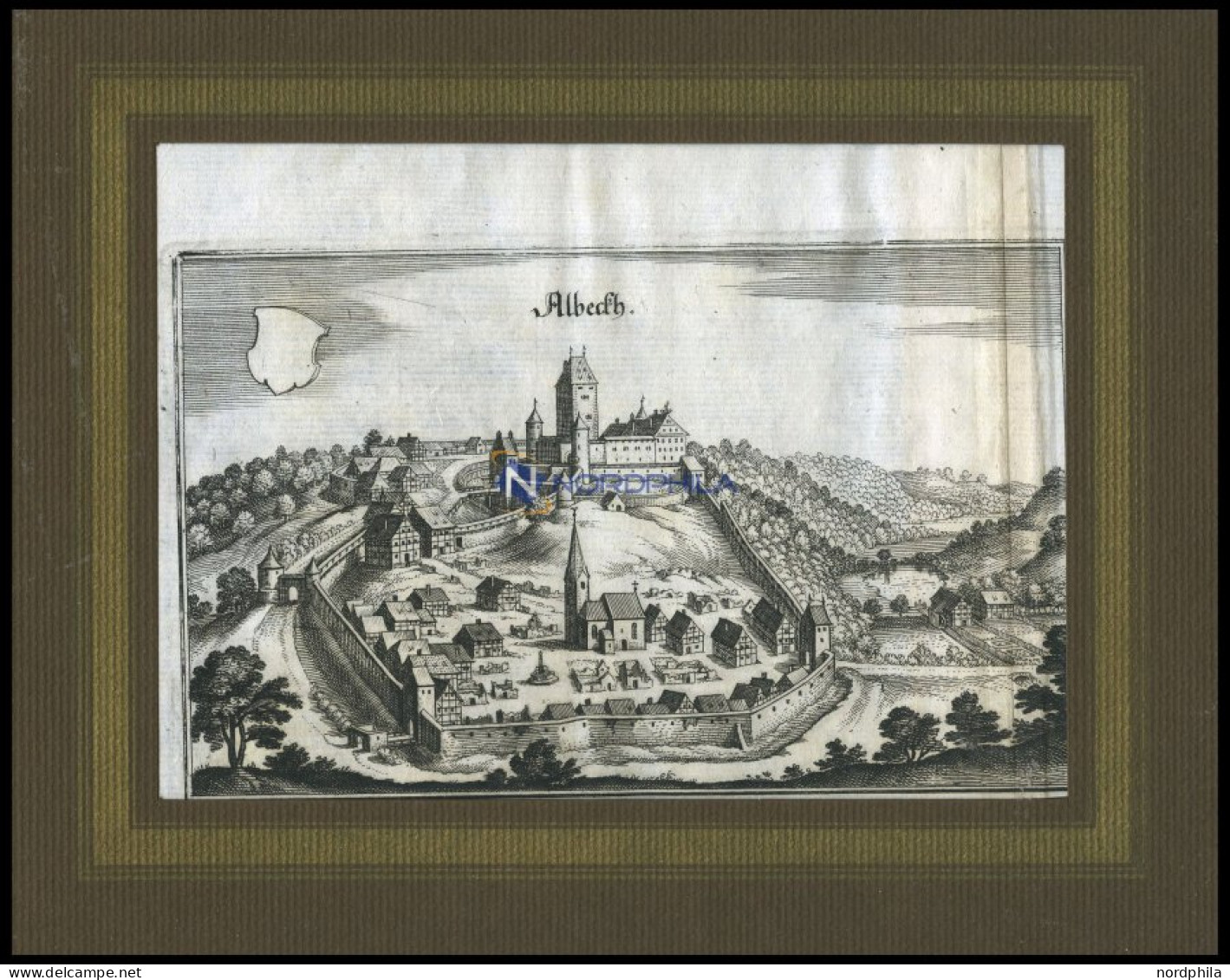 ALBECK, Gesamtansicht, Kupferstich Von Merian Um 1645 - Prenten & Gravure