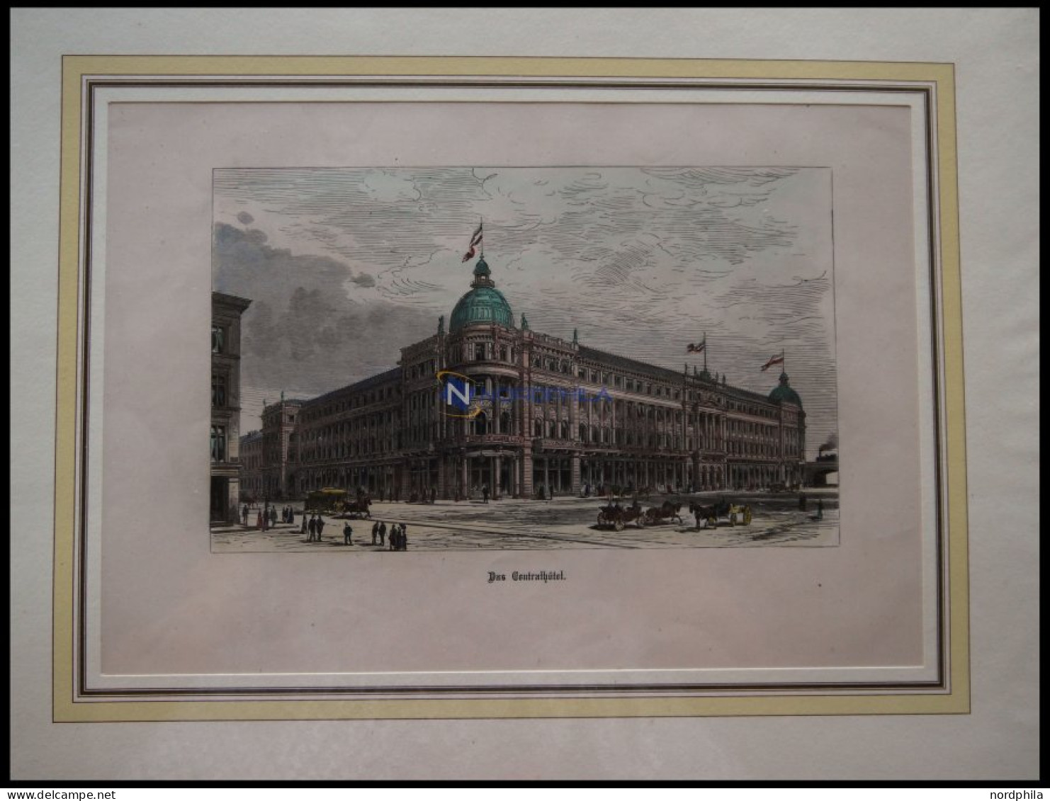 BERLIN: Das Centralhotel, Kolorierter Holzstich Um 1880 - Prenten & Gravure