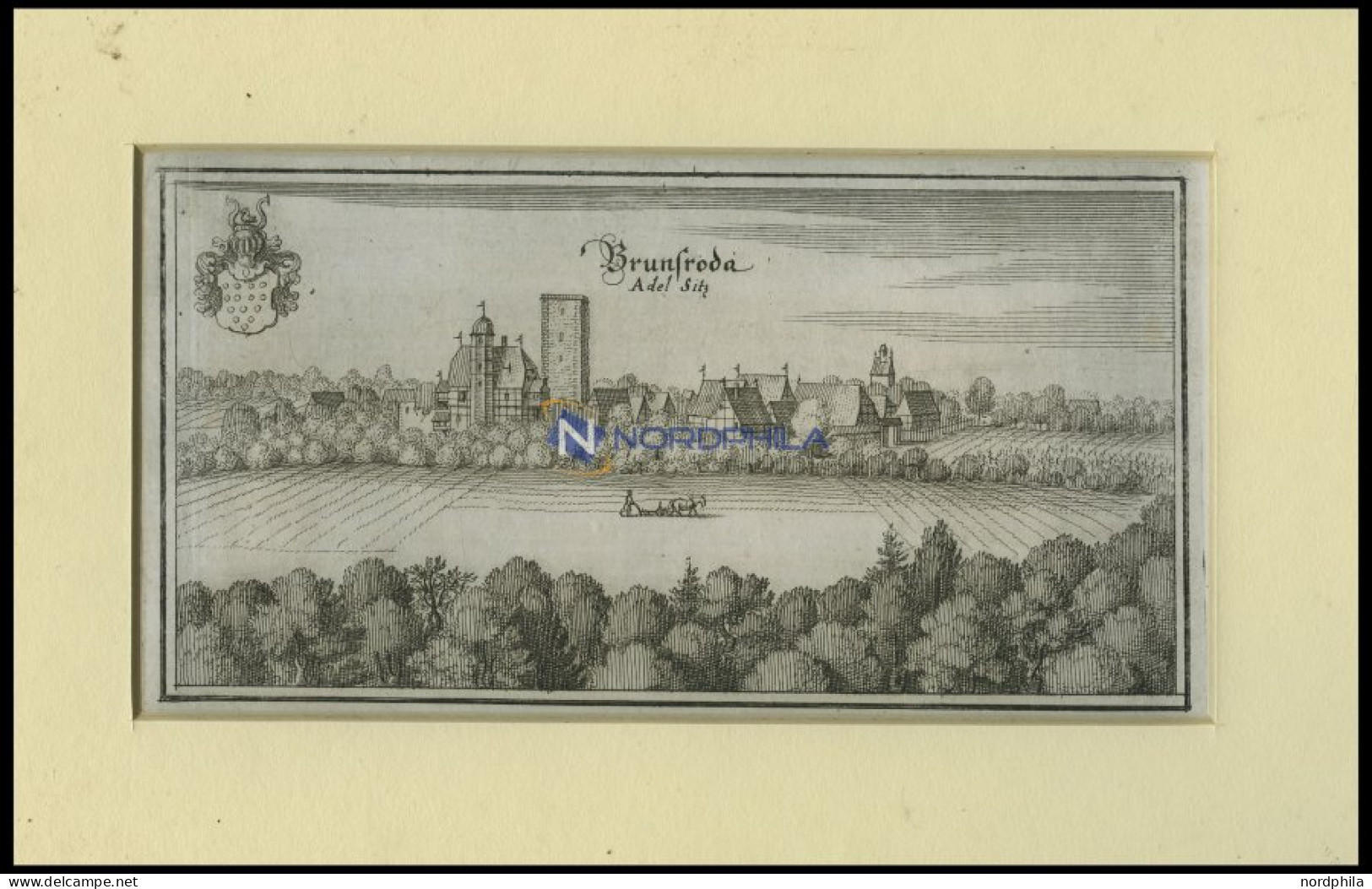 BRUNSRODE, Gesamtansicht, Kupferstich Von Merian Um 1645 - Stiche & Gravuren