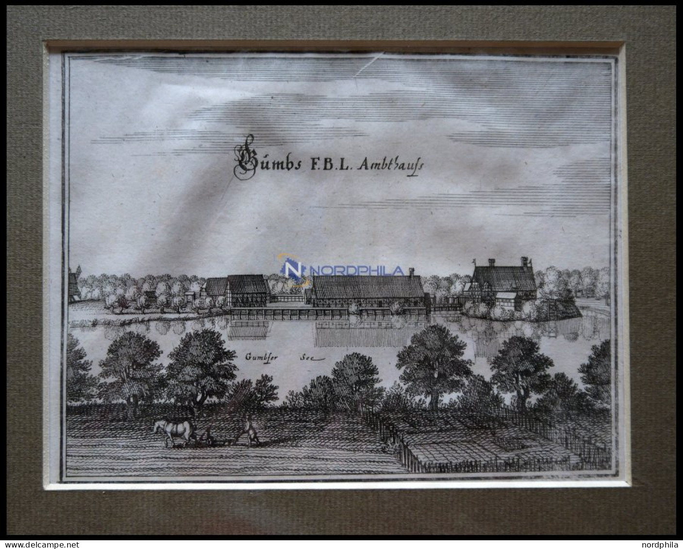 CAMBS, Mit Amtshaus Und See, Kupferstich Von Merian Um 1645 - Estampes & Gravures