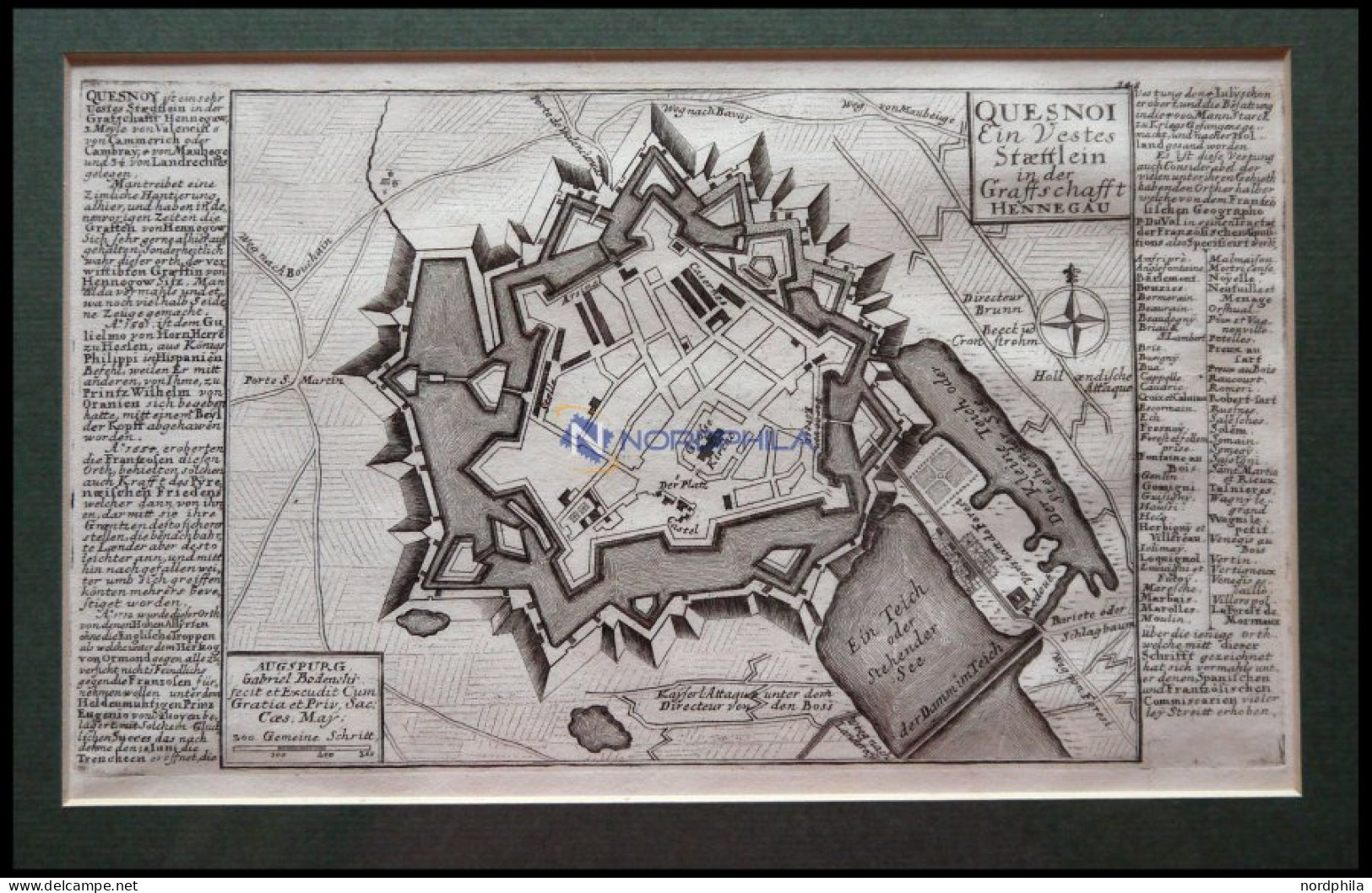 QUESNOY: Grafschaft Hennegau, Kupferstich-Plan Von Bodenehr Um 1720 - Lithographien