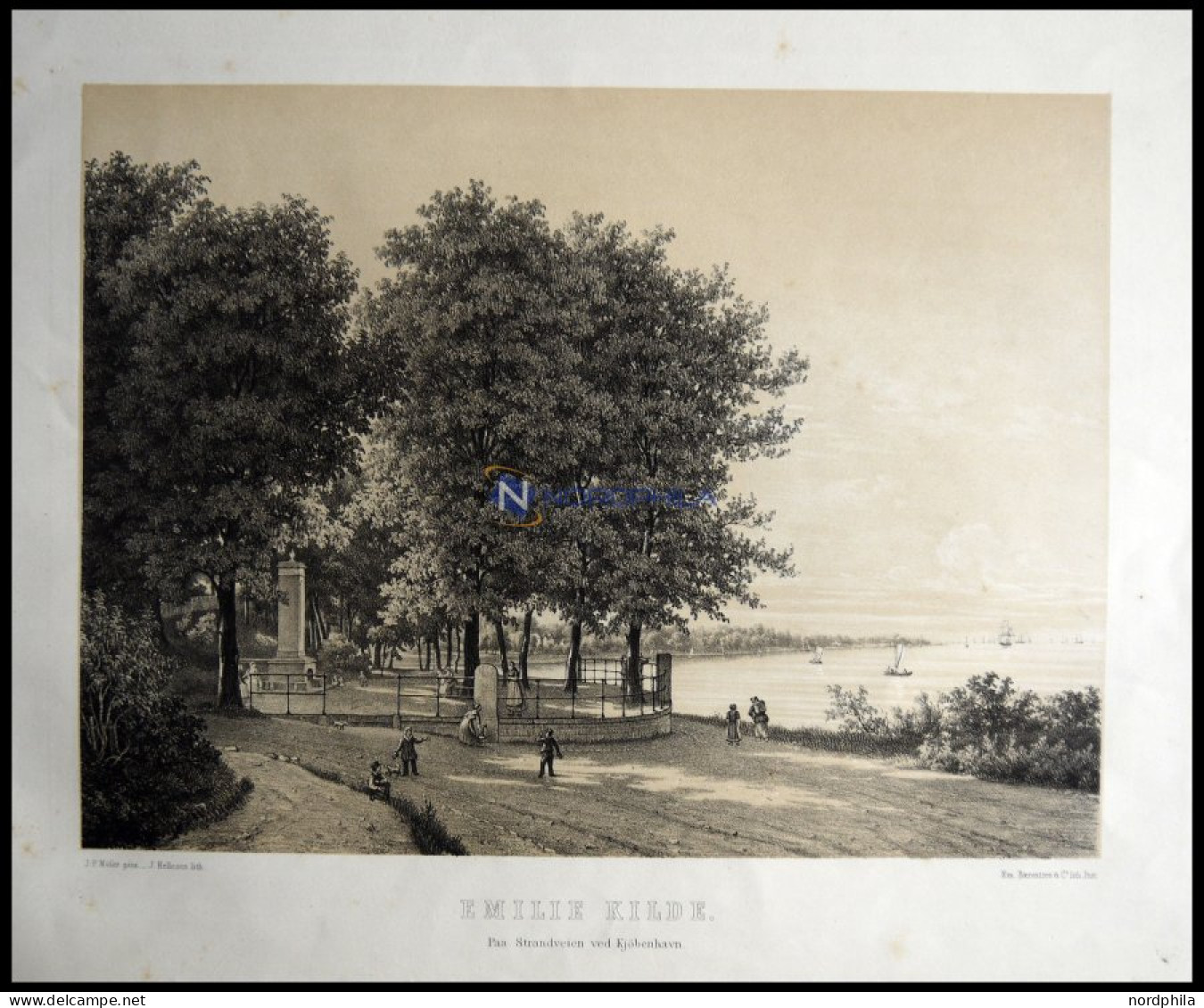 KOPENHAGEN (Emilie Kilde Paa Strandveien Ved Kjöbenhavn), Emilie Kilde, Lithographie Mit Tonplatte Von Hellesen Nach J.P - Lithografieën