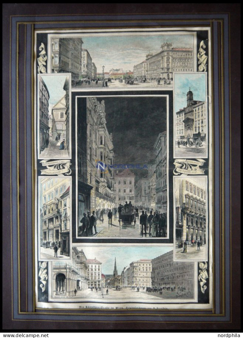 WIEN: Die Kärthnerstraße, 7 Ansichten Auf Einem Blatt, Kolorierter Holzstich Von Kronstein Von 1888 - Lithographies