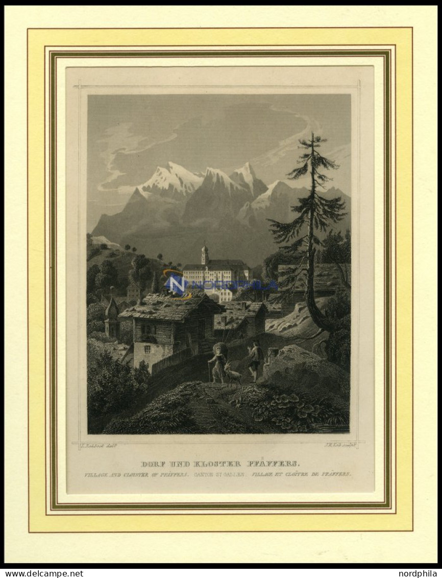 BAD PFÄFFERS/ST. GALLEN, Gesamtansicht Mit Kloster, Stahlstich Von Rohbock/Kolb Um 1840 - Lithografieën