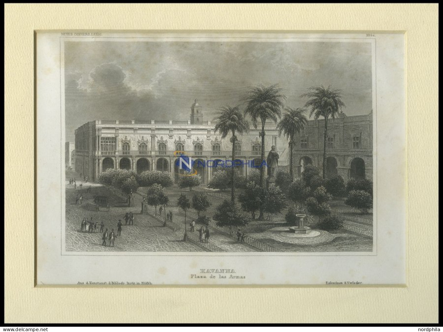 KUBA: Havanna, Plaza De Las Armas, Stahlstich Von B.I. Um 1840 - Lithografieën
