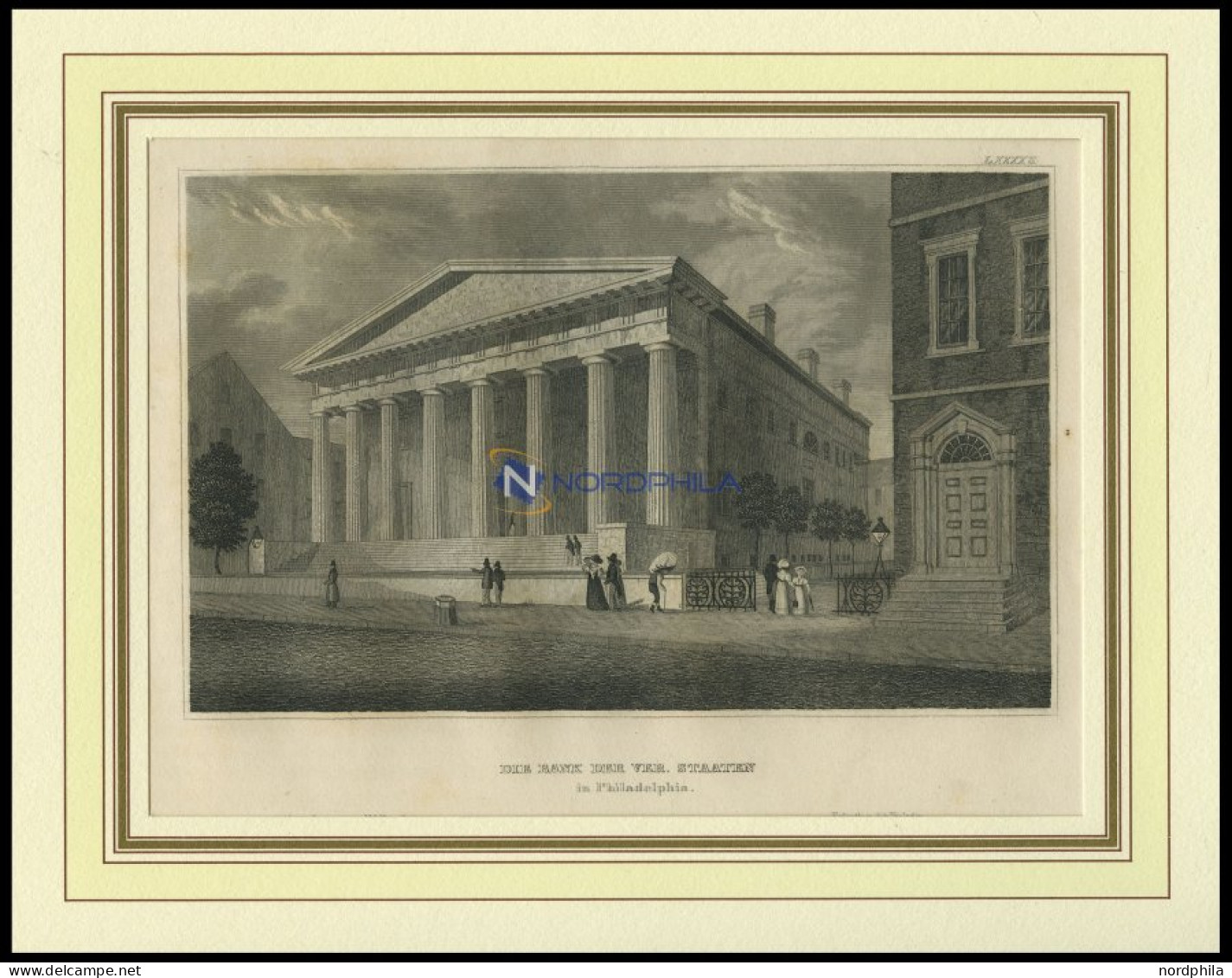 USA: Philadelphia, Die Bank Der Vereinigten Staaten, Stahlstich Von B.I. Um 1840 - Lithografieën