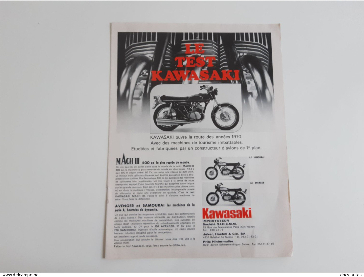 Kawasaki Mach Trois 500cc - Publicité De Presse - Motorräder