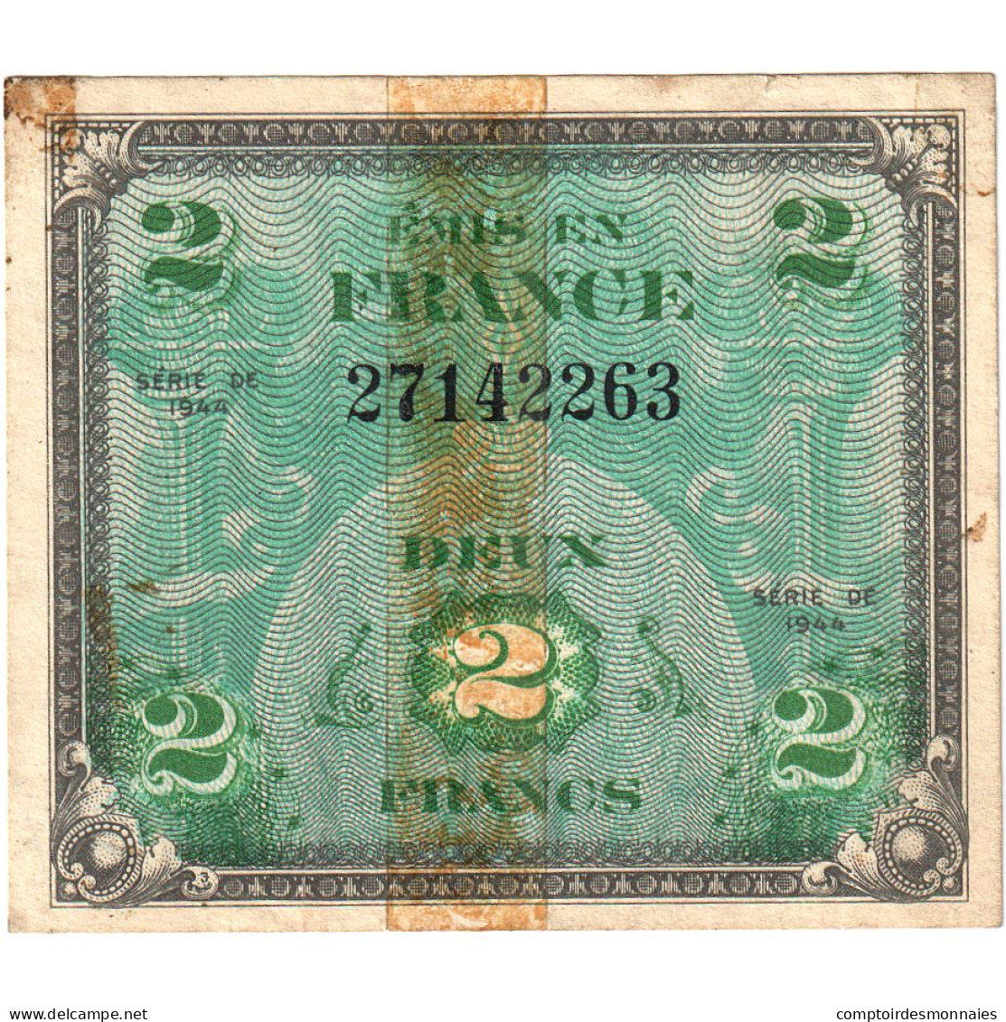 France, 2 Francs, Drapeau/France, 1944, 14337646, B, Fayette:VF16.1, KM:114a - 1944 Flag/France