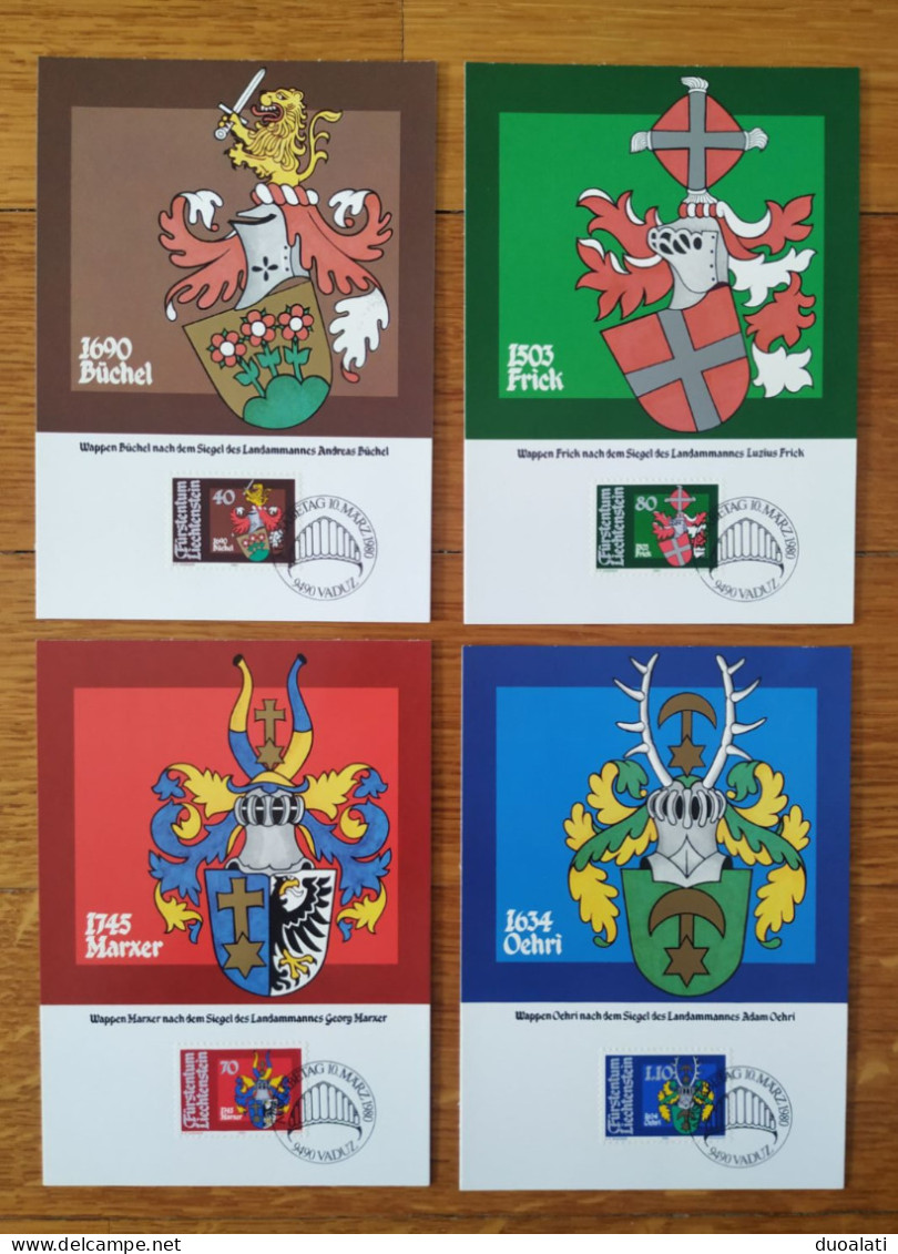 Liechtenstein 1980 Maximum Cards Landammänner Wappen Coat Of Arms Frick Marxer Buchel Oehri - Other & Unclassified