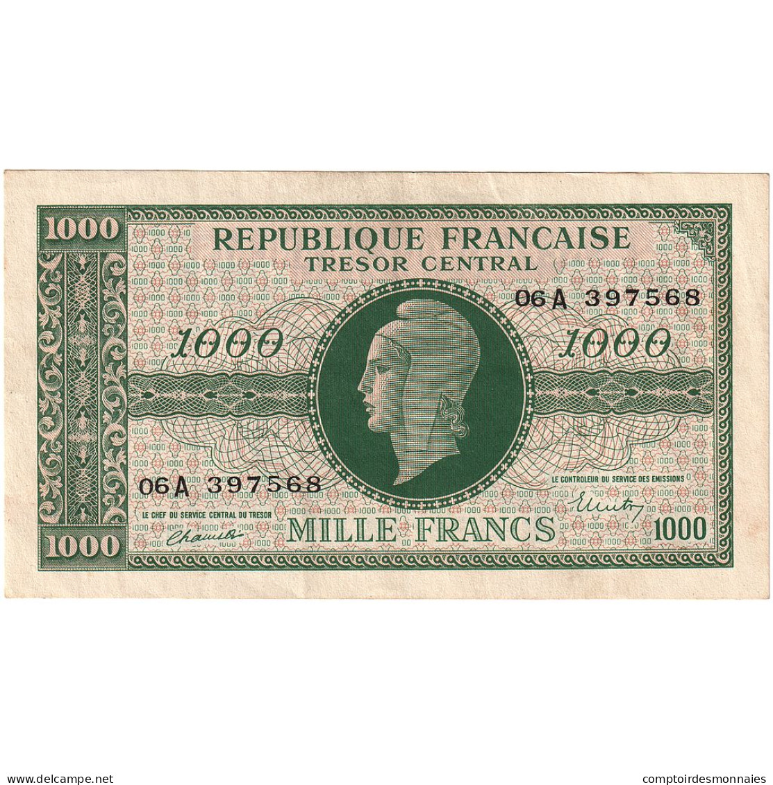France, 1000 Francs, Marianne, 1945, 06A397568, SUP+, Fayette:VF 12.1, KM:107 - 1943-1945 Maríanne