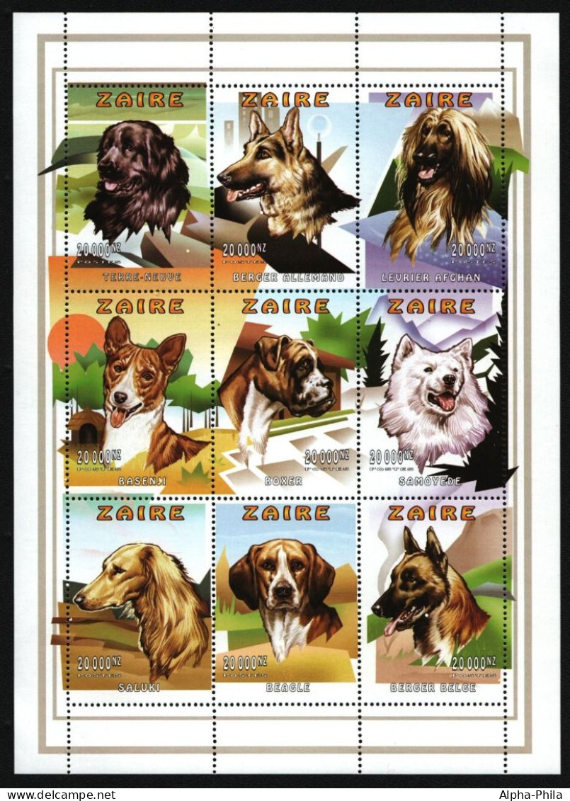 Kongo-Zaire 1997 - Mi-Nr. 1294-1302 ** - MNH - Hunde / Dogs - Ongebruikt