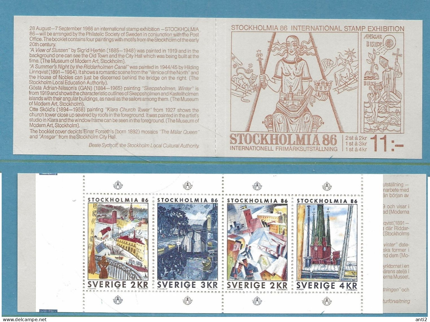 Sweden 1985 International Stamp Exhibition STOCKHOLMIA '86, Stockholm (III): Stockholm In Art (Paintings), Bokklet 107 - Brieven En Documenten