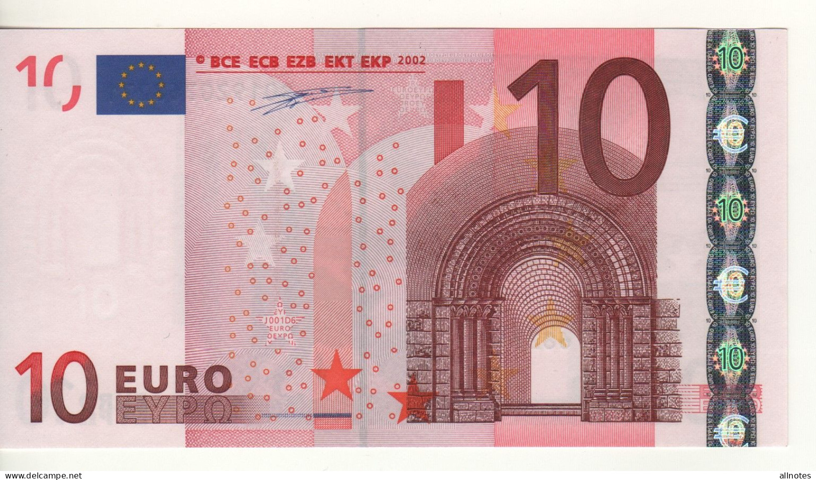 10 EURO  "S"   ITALY    Firma Duisenberg    J 001 D6  /  FDS - UNC - 10 Euro