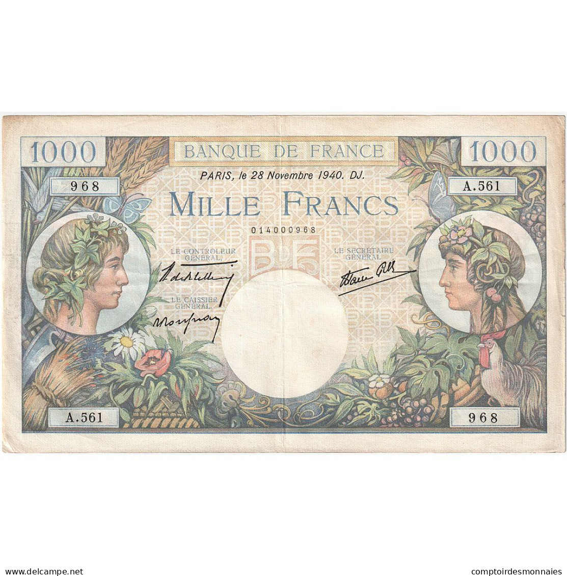 France, 1000 Francs, A.561, SUP, Fayette:39.2, KM:96a - 1 000 F 1940-1944 ''Commerce Et Industrie''