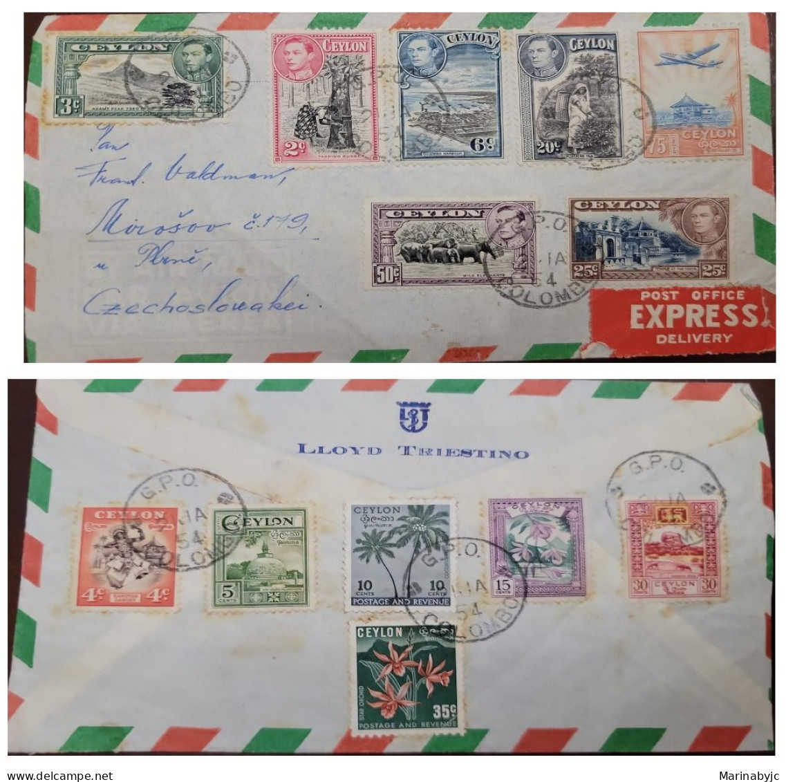 D)1954, CEYLON, LETTER CIRCULATED FROM CEYLAN TO COLOMBIA, AIR MAIL, EXPRESS DELIVERY FROM THE POST OFFICE, NATIONAL MOT - Sri Lanka (Ceylan) (1948-...)