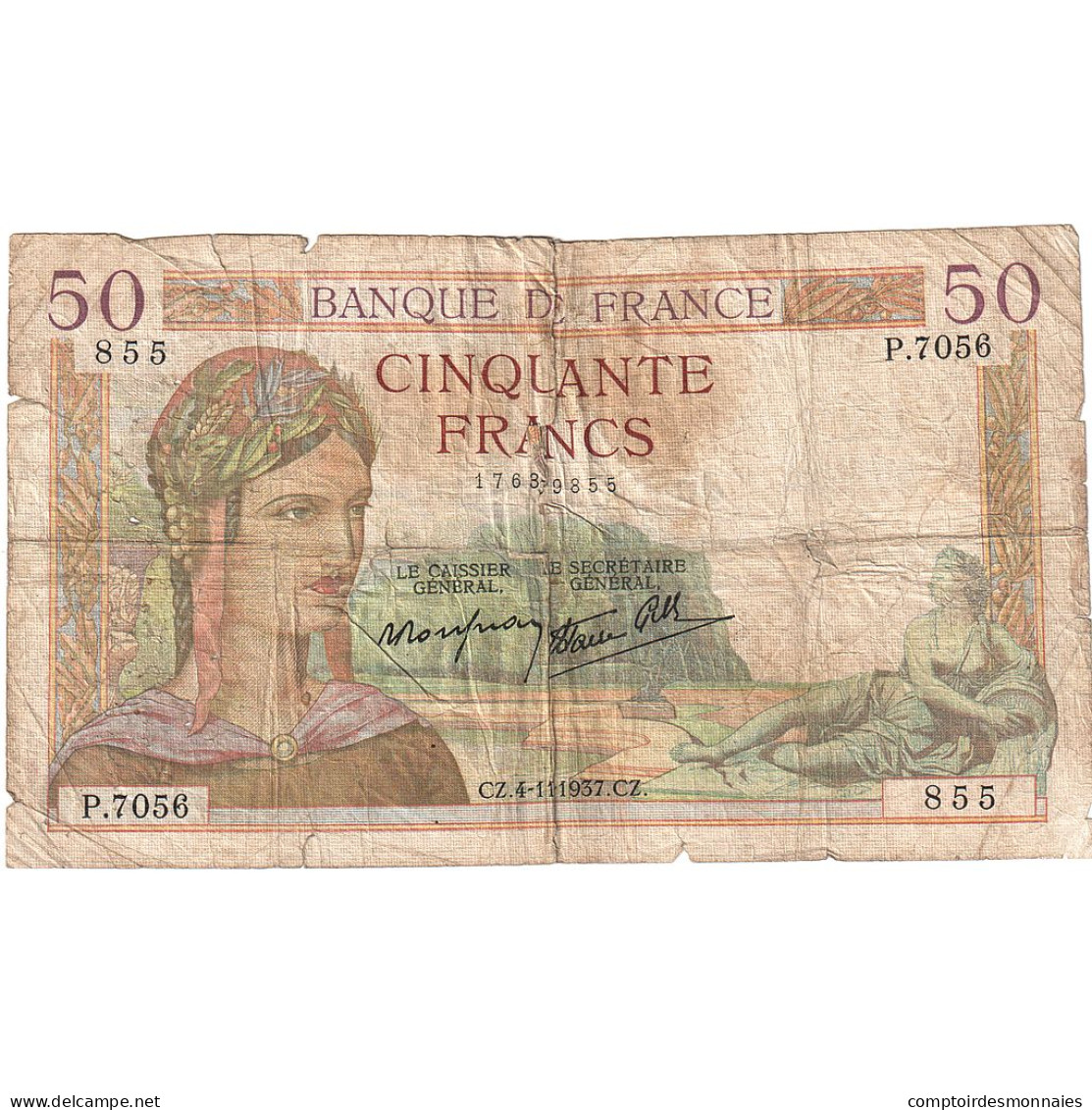 France, 50 Francs, Cérès, 1937, P.7056, AB, Fayette:18.4, KM:85b - 50 F 1934-1940 ''Cérès''