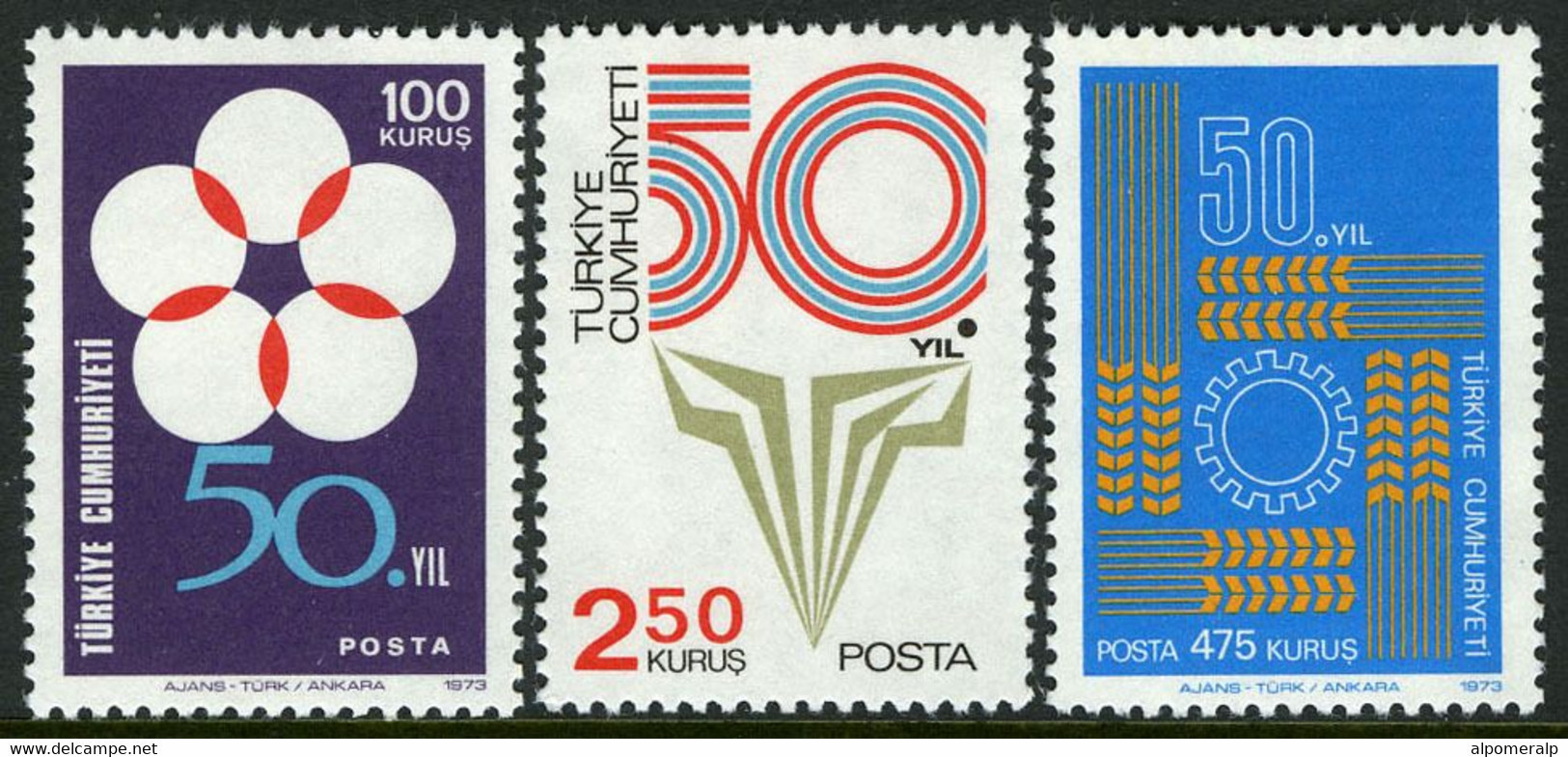 Türkiye 1973 Mi 2301-2303 MNH Republic, 50th Anniversary - Unused Stamps