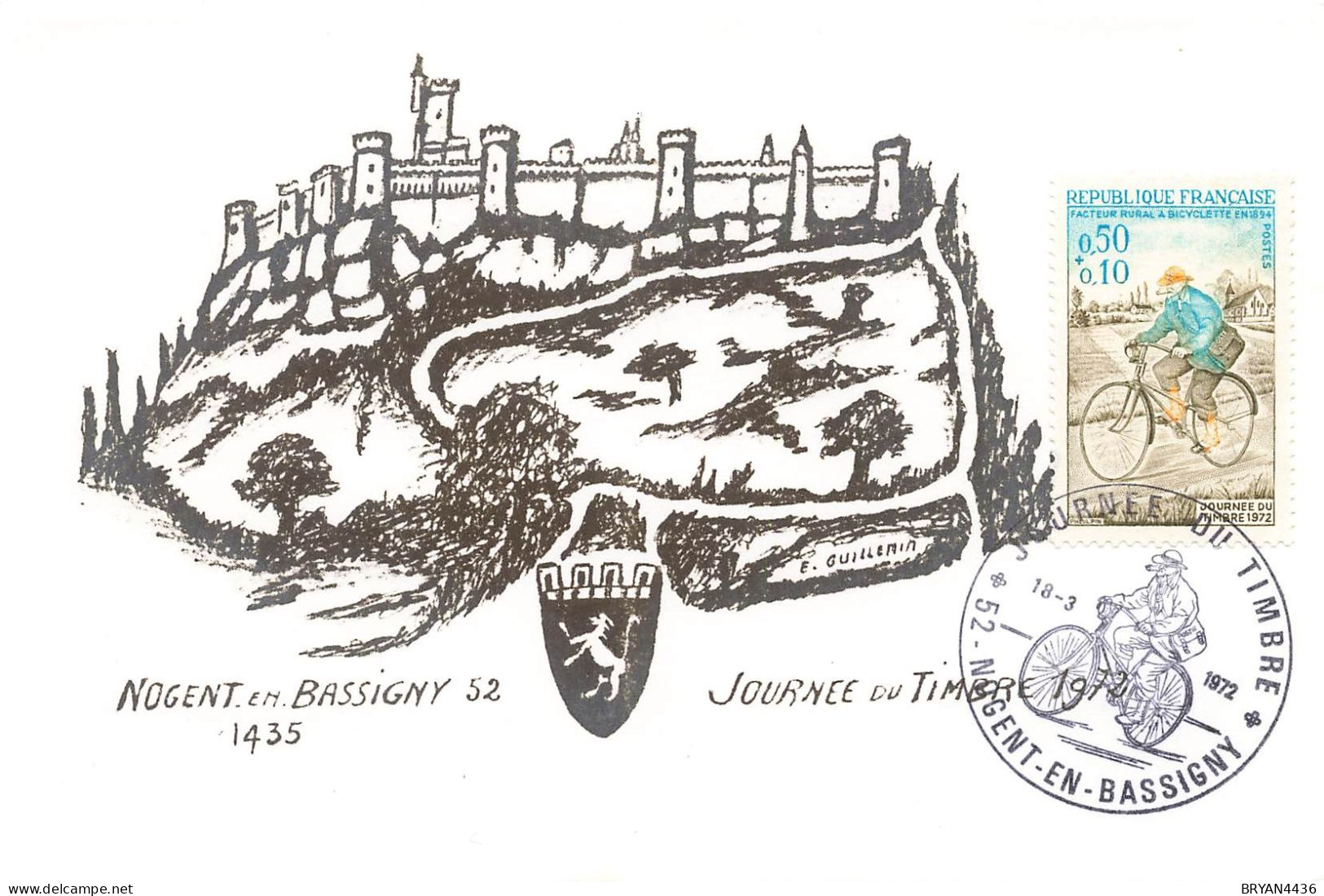 52 - NOGENT EN BASSIGNY - En 1435 - JOURNEE Du TIMBRE - 18/3/1972 - CACHET SPECIAL - Dos Vierge - Nogent-en-Bassigny