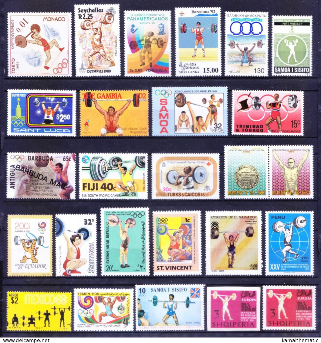 Weightlifting, Sports, Olympics, 76 Different MNH Stamps, Rare Collection, Lot - Haltérophilie