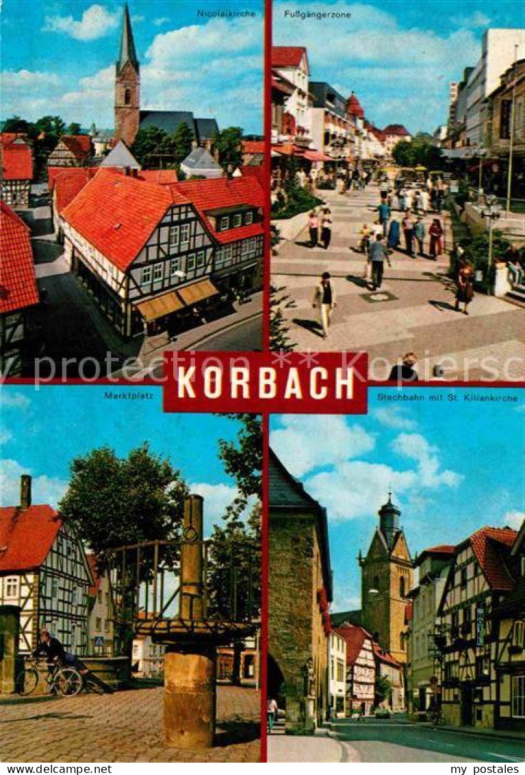 72889971 Korbach Kirche Fussgaengerzone Marktplatz Fachwerkhaeuser Korbach - Korbach