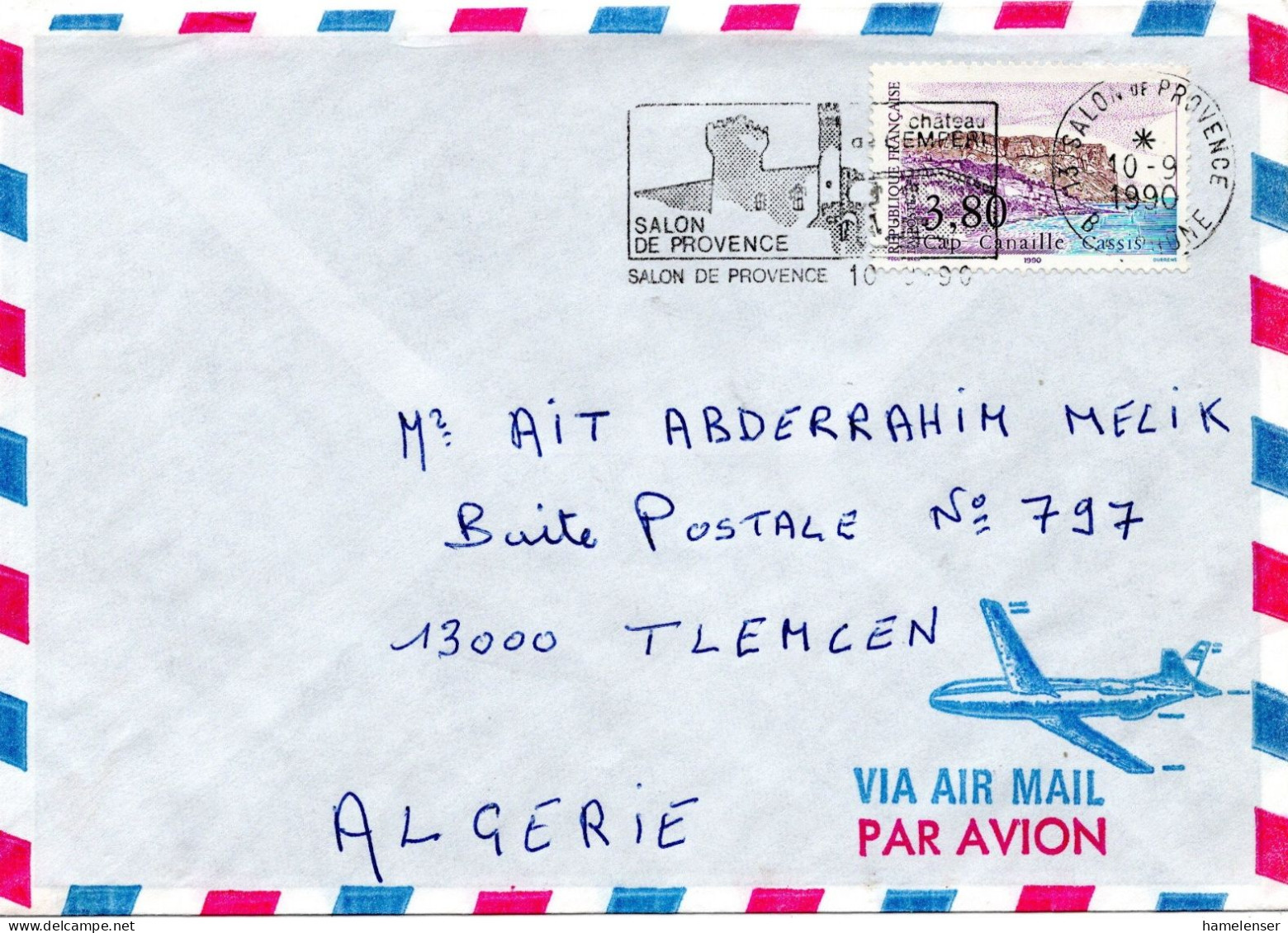 75186 - Frankreich - 1990 - 3,80F Cap Canaille EF A LpBf SALON DE PROVENCE - ... -> Algerien - Briefe U. Dokumente