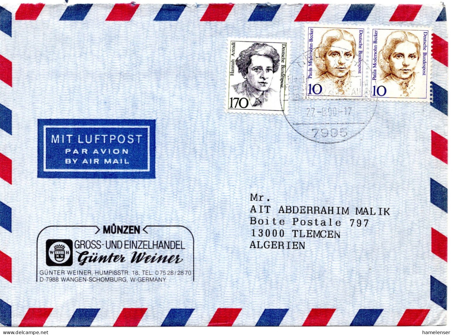 75187 - Bund - 1990 - 170Pfg Frauen MiF A LpBf NEUKIRCH - ... -> Algerien - Covers & Documents