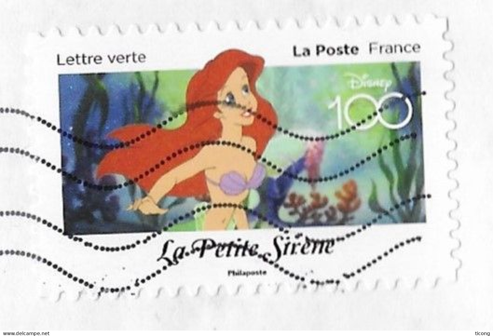 WALT DISNEY LA PETITE SIRENE TIMBRE DE FRANCE 2023 SEUL SUR LETTRE FLAMME LA POSTE 2023, VOIR LES SCANNERS - Lettres & Documents