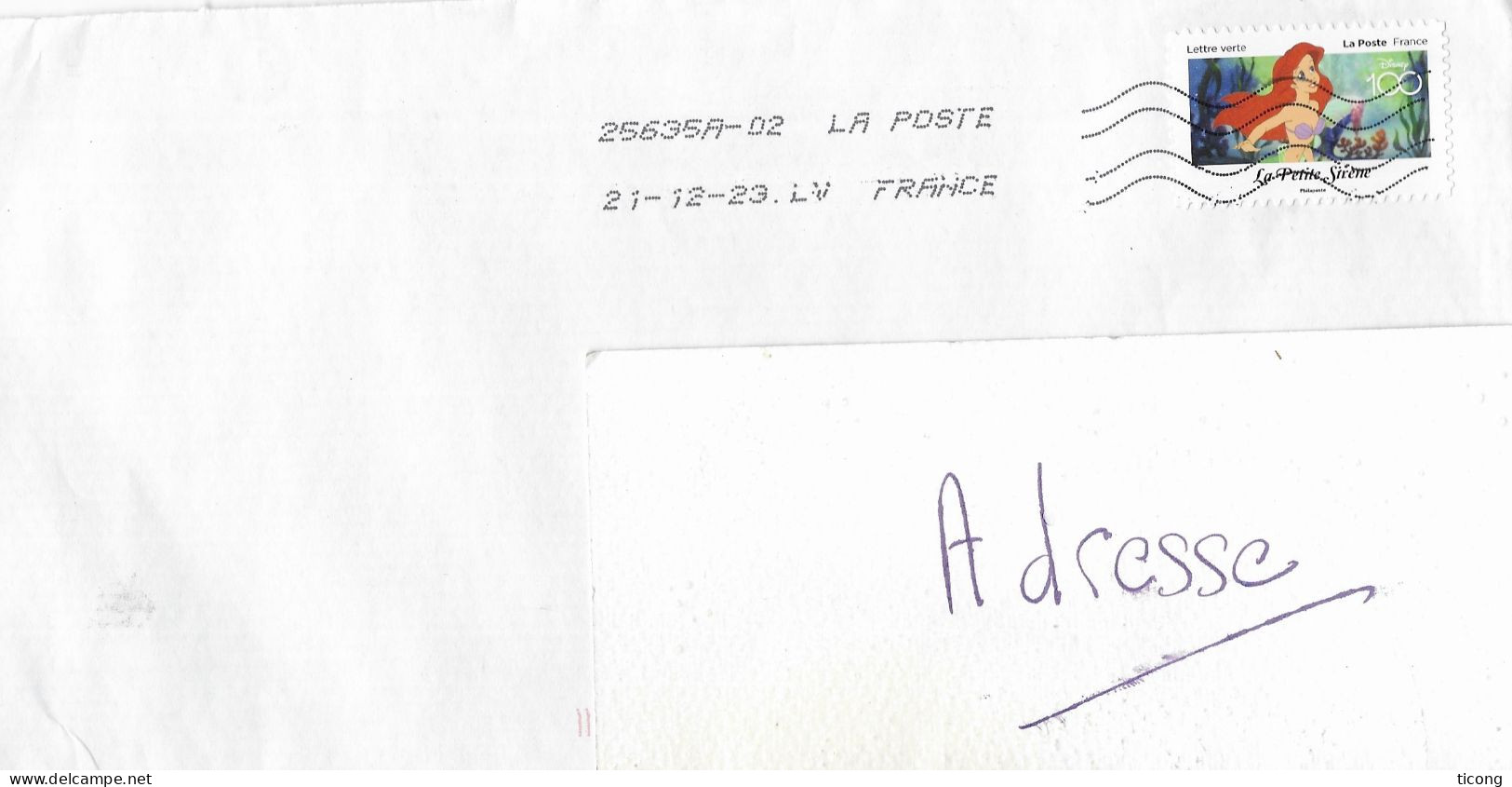 WALT DISNEY LA PETITE SIRENE TIMBRE DE FRANCE 2023 SEUL SUR LETTRE FLAMME LA POSTE 2023, VOIR LES SCANNERS - Storia Postale