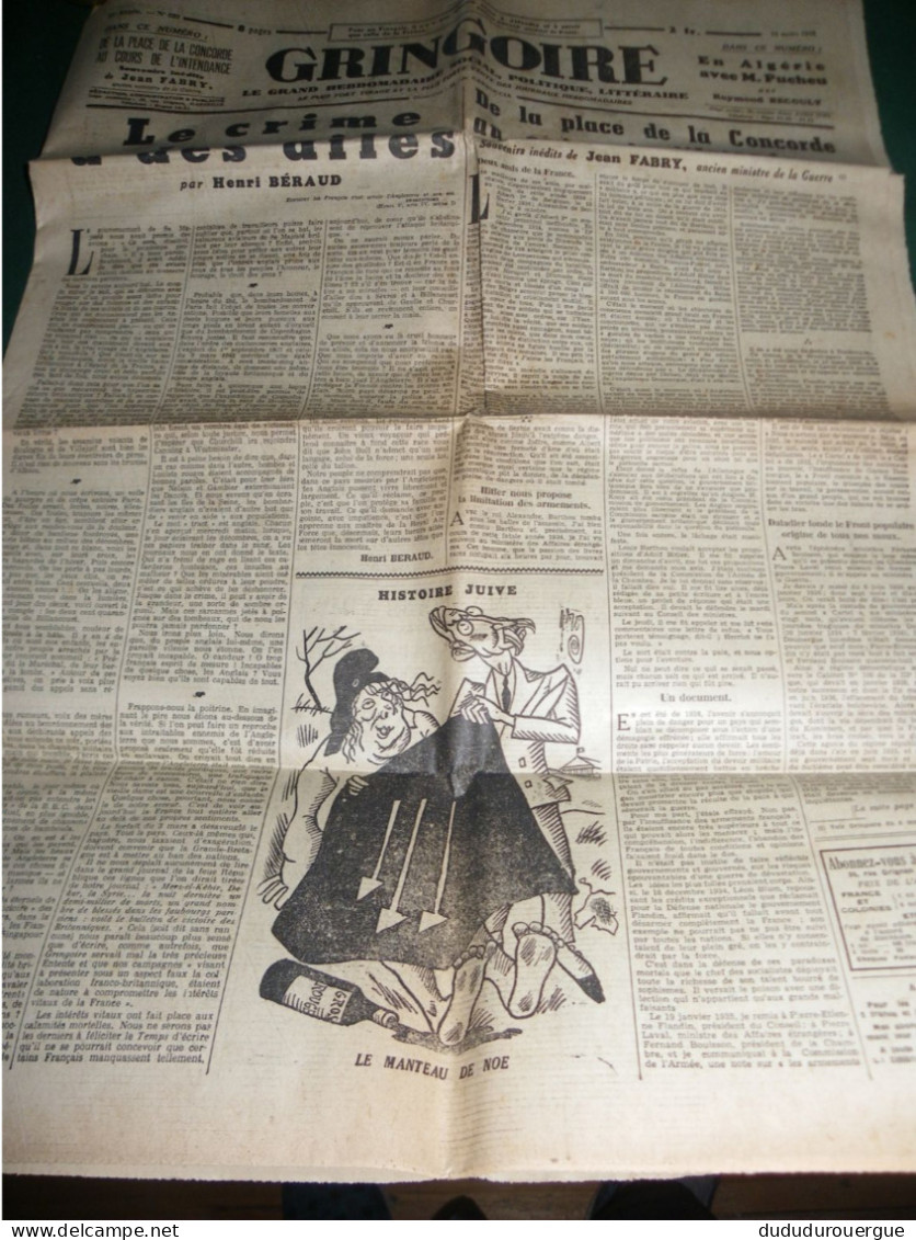 2° GUERRE MONDIALE , LA COLLABORATION ET LA PRESSE , LE JOURNAL GRINGOIRE DU 13 MARS 1942 - Frans