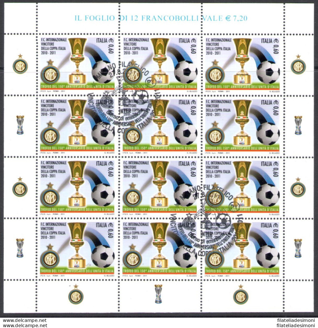 2011 Italia - Repubblica , Minifoglio Inter Campione  , Catalogo Sassone N° 28 - Feuilles Complètes