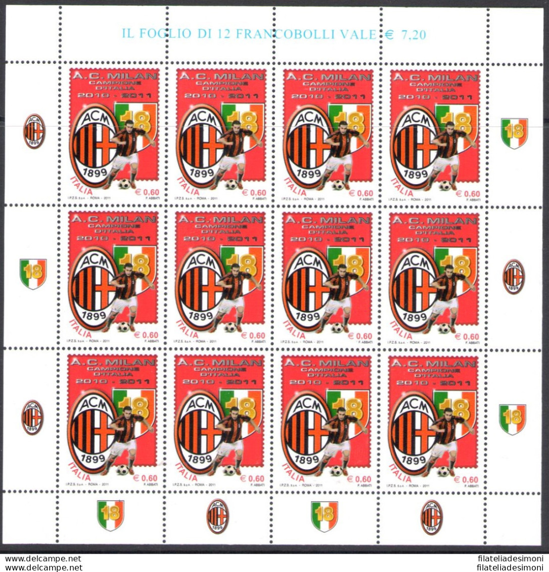 2011 Italia - Repubblica , Minifoglio Milan Campione  , Catalogo Sassone N° 27 - Feuilles Complètes