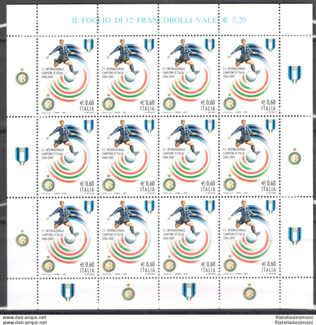 2007 Italia - Repubblica , Minifoglio Inter Campione  , Catalogo Sassone N° 19 - Hojas Completas