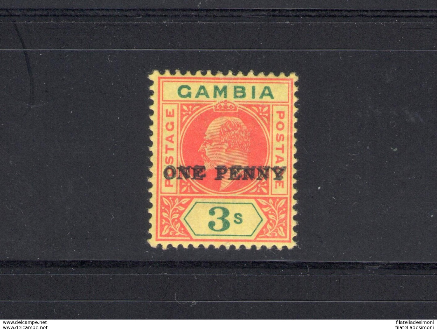 1906 GAMBIA, SG 70a - Yvert 53a , 3 Scellini Rosso Verde E Giallo , Doppia Sovra - Altri & Non Classificati