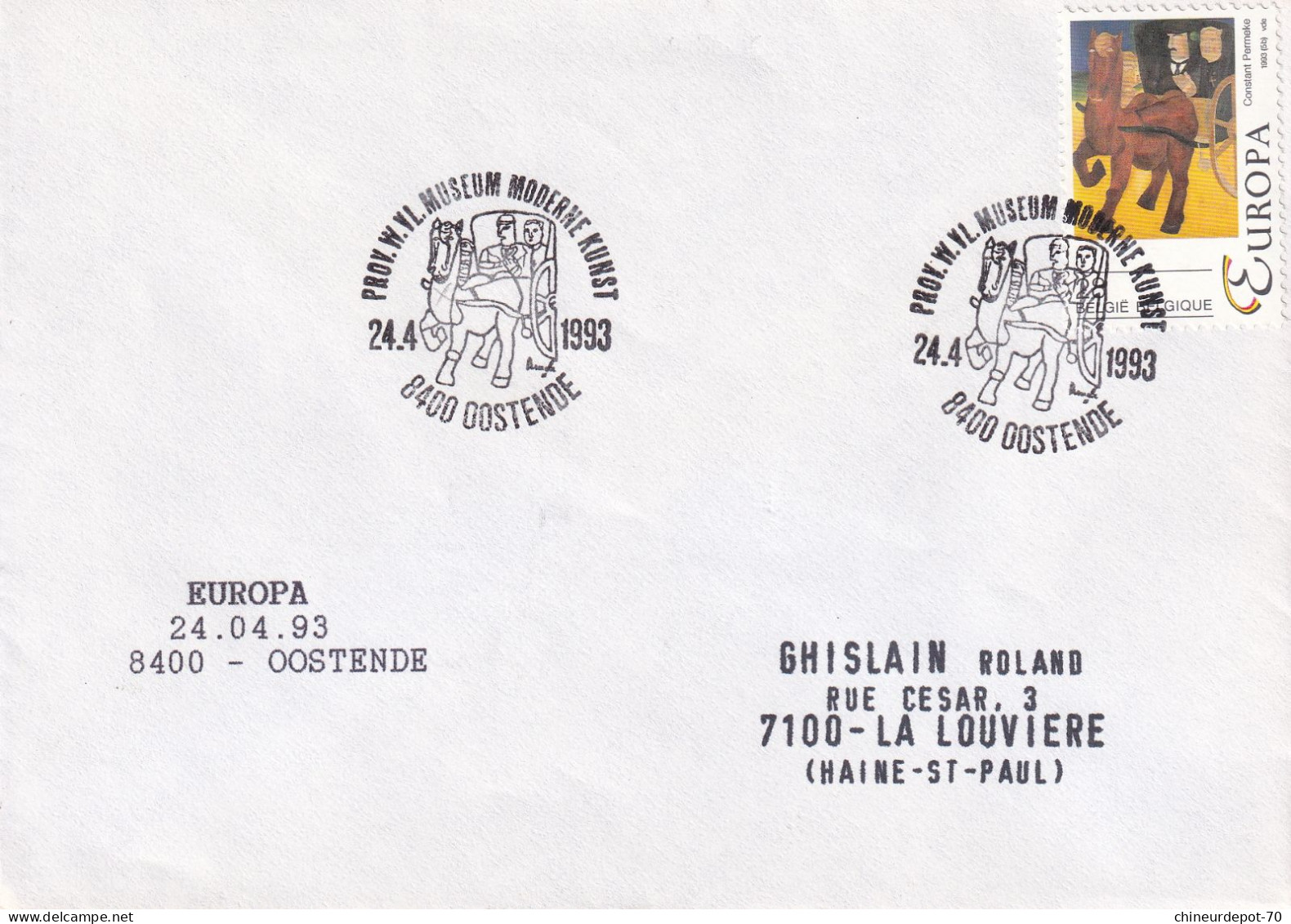 1993 EUROPA OOSTENDE LA LOUVIERE HAINE ST PAUL - Storia Postale