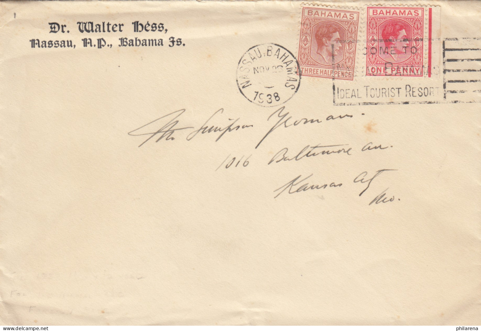 1938: Letter Nassau To Kansas - Bahamas (1973-...)
