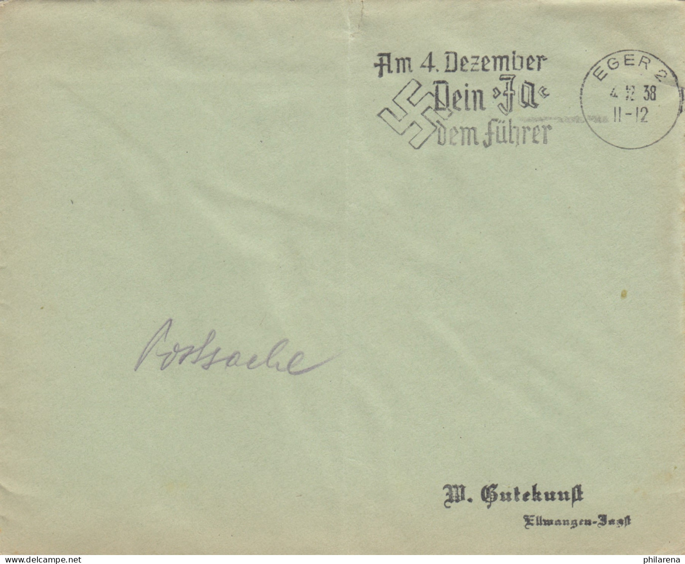 4x Sonderstempel 1938, Troppau, Reichenberg, Karlsbad, Eger, Postsache, Sudeten - Sudetenland