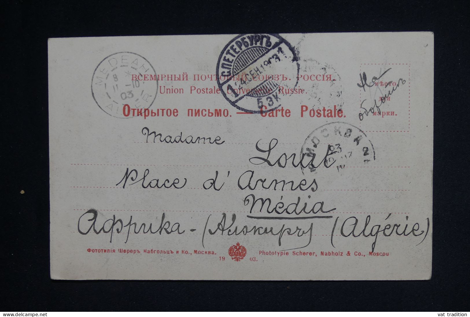 RUSSIE - CPA Moscou Pour L'Algérie - 1903 - Pas Courant - A  2094 - Briefe U. Dokumente