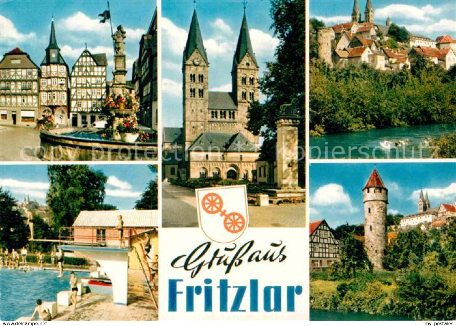 72885657 Fritzlar Brunnen Fachwerk Kirche Freibad Turm Partie Am Fluss Fritzlar - Fritzlar