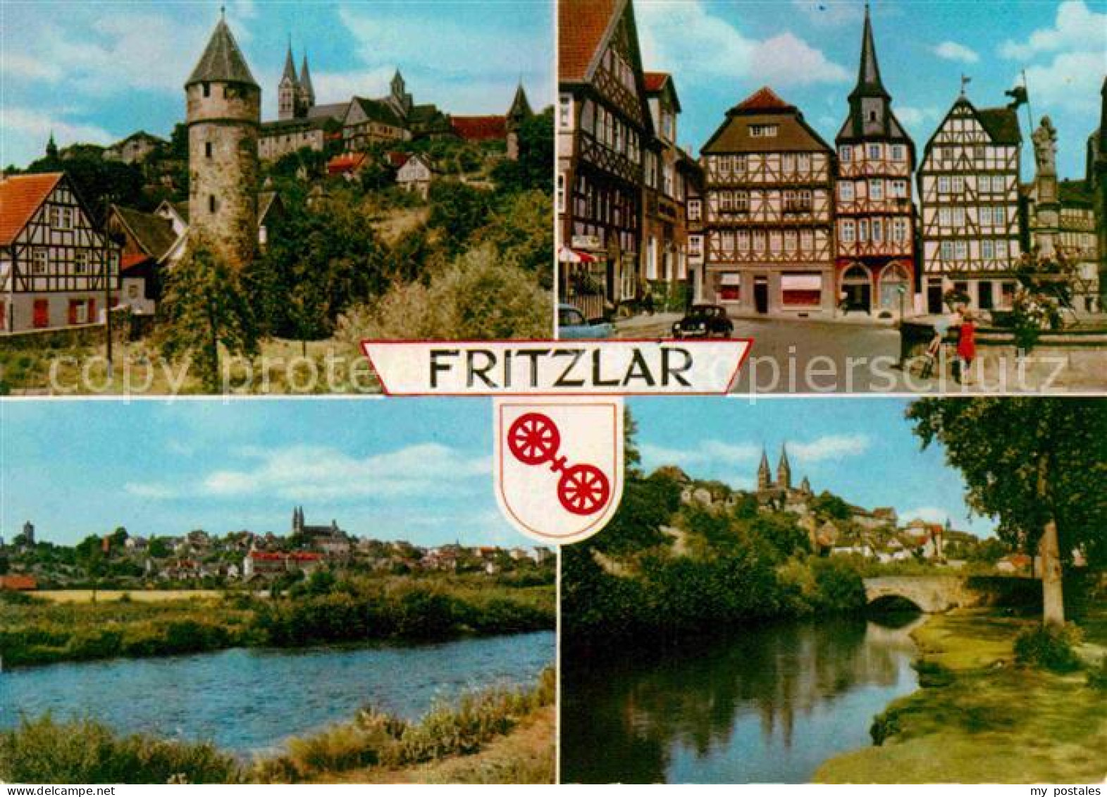 72885634 Fritzlar Turm Schloss Marktplatz Fachwerkhaeuser Brunnen Partie Am Flus - Fritzlar